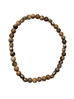 Boho Beaded Bracelet Natural Stone Gold Accents Stretch Fashion Jewelry Women